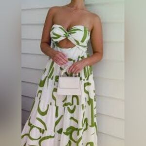 Commense Green and White Strapless Dress